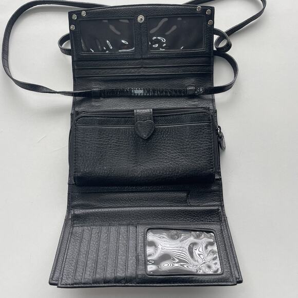BRIGHTON Black Leather Organizer Wallet Crossbody Croc-embossed Elegant Western - Picture 4 of 15